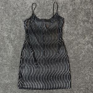 Vintage bebe Sequin Midi Dress Black Silver Size 6 Sleeveless Made in USA